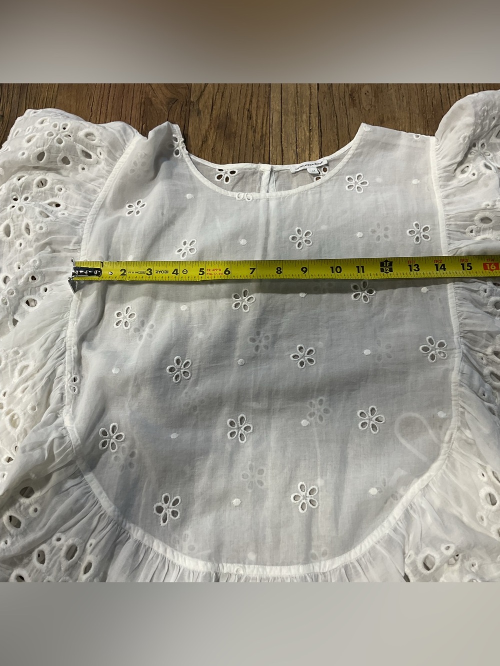 Women’s White Eyelet Ruffle Peplum Blouse - Picture 9 of 12